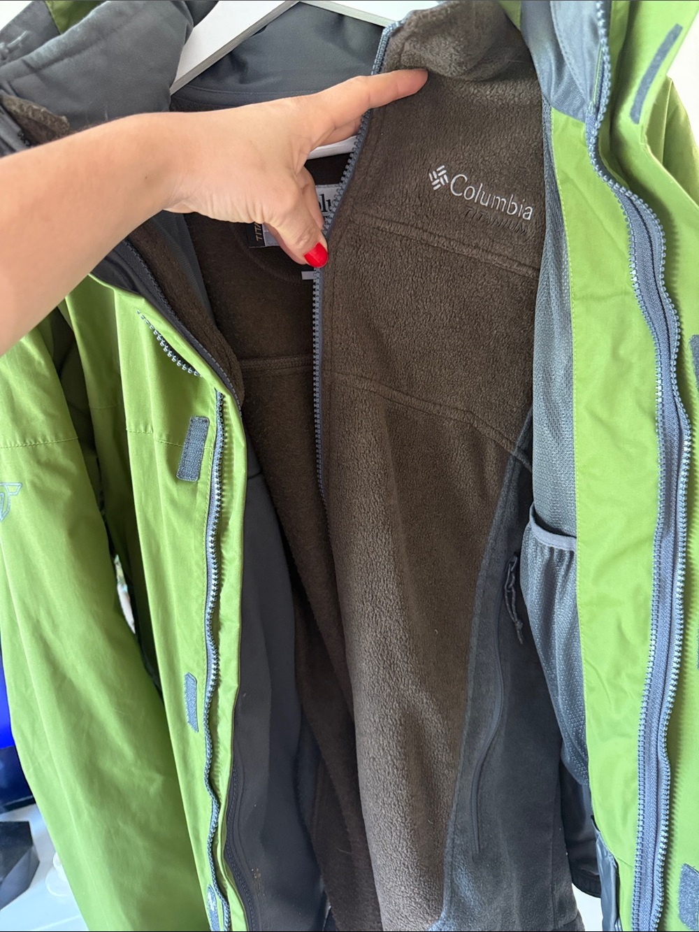 Columbia Men's Two-Tone Green Hooded Ski Jacket two‎ in one Omni tech titanium - Picture 8 of 11